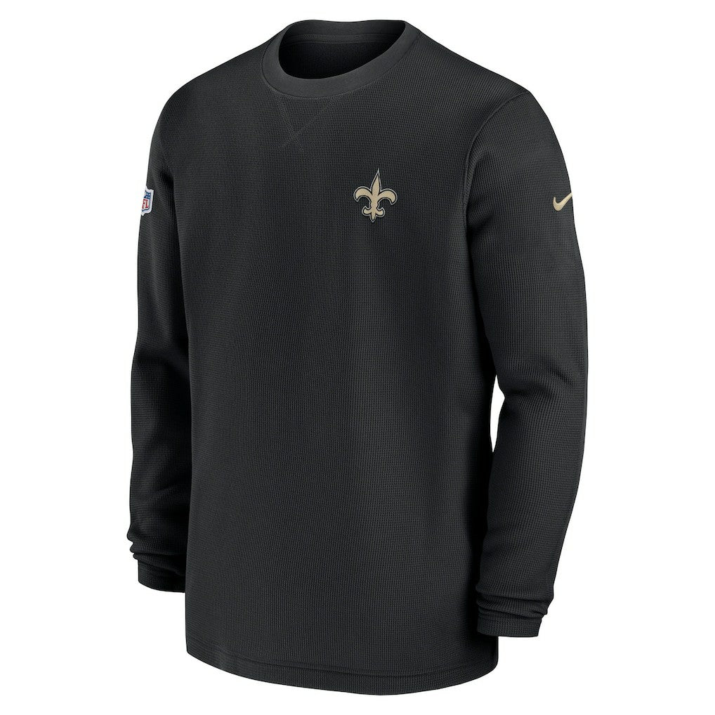 New Orleans Saints 2023 Sideline Throwback Heavy Brushed Waffle Long Sleeve Top - Black | Nike for sale