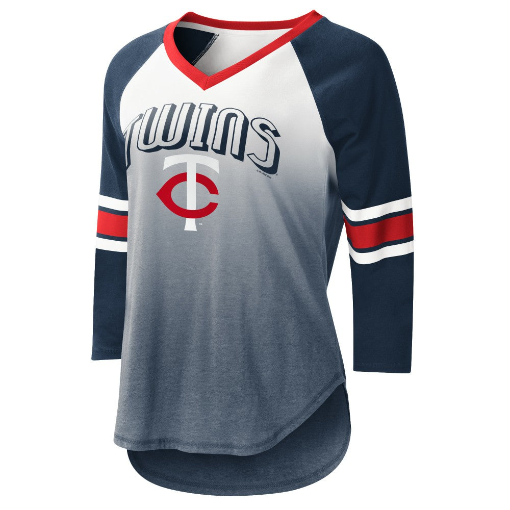 Minnesota Twins G-III 4Her by Carl Banks Women's Lead-Off Raglan 3/4-Sleeve V-Neck T-Shirt - White/Navy