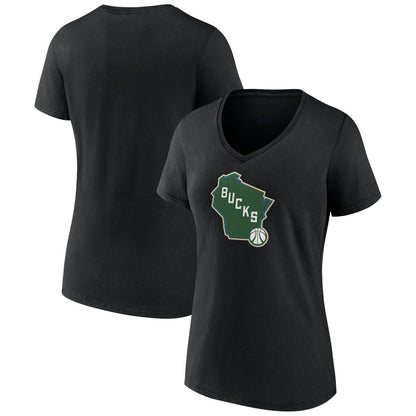 Milwaukee Bucks Women's Alternate Logo V-Neck T-Shirt - Black online