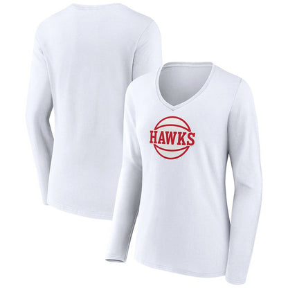 Atlanta Hawks Women's Alternate Logo V-Neck Long Sleeve T-Shirt - White on sale
