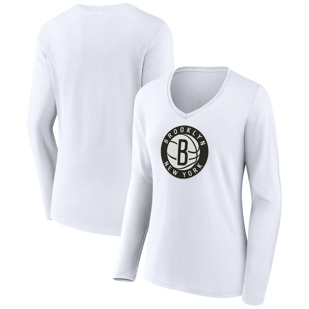 Brooklyn Nets Women's Alternate Logo V-Neck Long Sleeve T-Shirt - White for sale