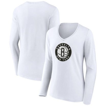 Brooklyn Nets Women's Alternate Logo V-Neck Long Sleeve T-Shirt - White for sale
