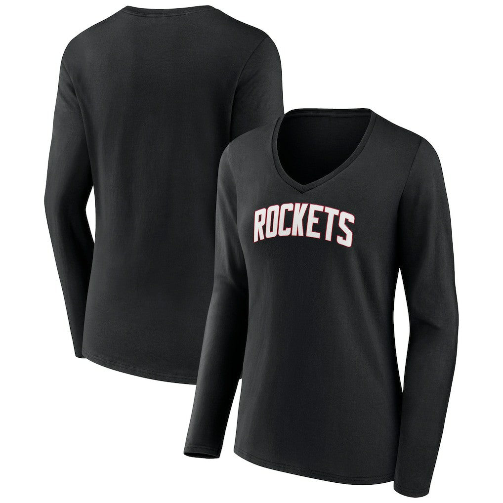 Houston Rockets Women's Alternate Logo V-Neck Long Sleeve T-Shirt - Black on sale