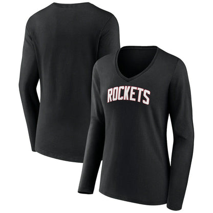 Houston Rockets Women's Alternate Logo V-Neck Long Sleeve T-Shirt - Black on sale
