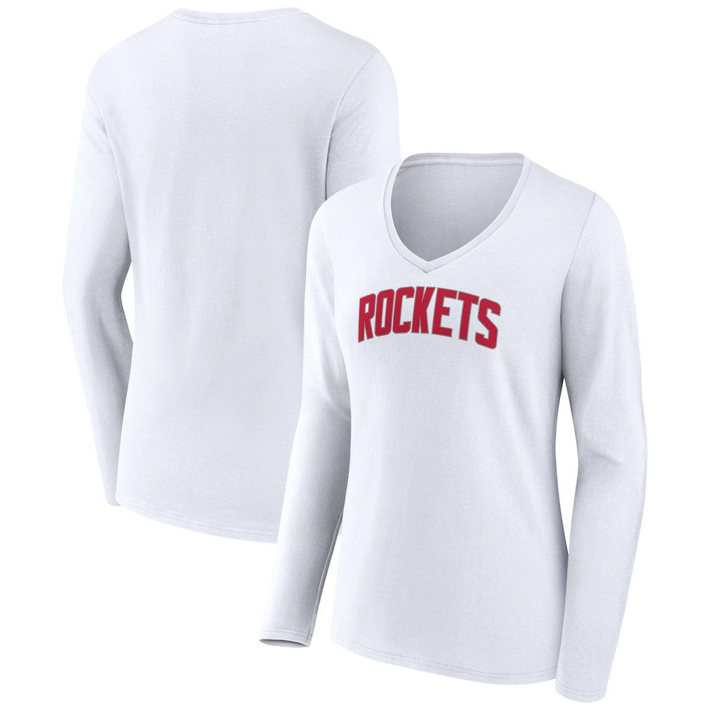 Houston Rockets Women's Alternate Logo V-Neck Long Sleeve T-Shirt - White sale