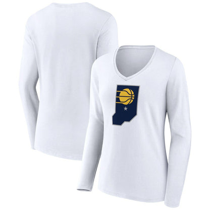 Indiana Pacers Women's Alternate Logo V-Neck Long Sleeve T-Shirt - White for sale