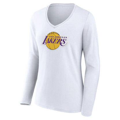 Los Angeles Lakers Women's Alternate Logo V-Neck Long Sleeve T-Shirt - White sale