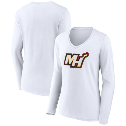 Miami Heat Women's Alternate Logo V-Neck Long Sleeve T-Shirt - White discount