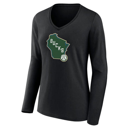 Milwaukee Bucks Women's Alternate Logo V-Neck Long Sleeve T-Shirt - Black shop
