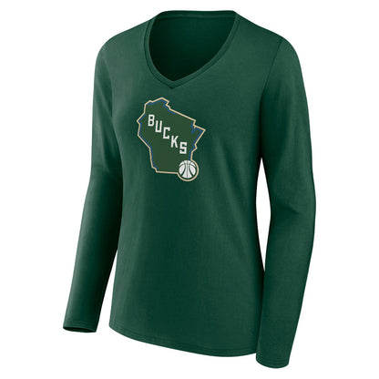 Milwaukee Bucks Women's Alternate Logo V-Neck Long Sleeve T-Shirt - Green cheap