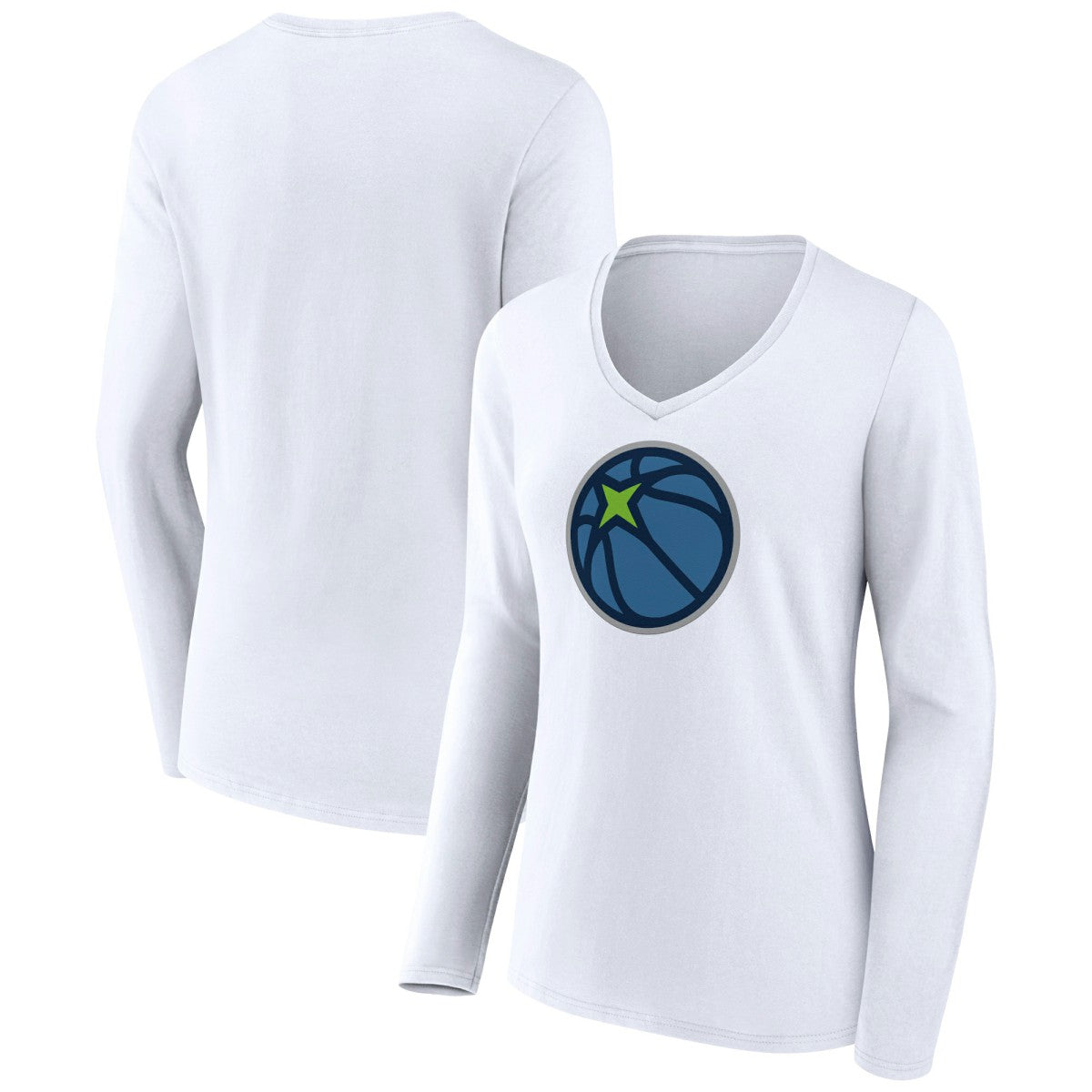 Minnesota Timberwolves Women's Alternate Logo V-Neck Long Sleeve T-Shirt - White for sale