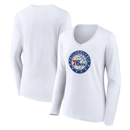 Philadelphia 76ers Women's Alternate Logo V-Neck Long Sleeve T-Shirt - White for sale