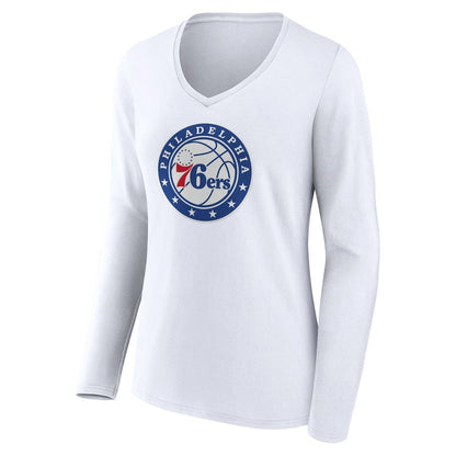 Philadelphia 76ers Women's Alternate Logo V-Neck Long Sleeve T-Shirt - White for sale