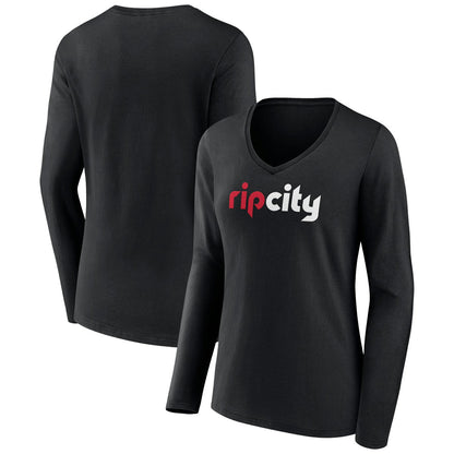 Portland Trail Blazers Women's Alternate Logo V-Neck Long Sleeve T-Shirt - Black discount