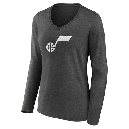 Utah Jazz Women's Alternate Logo V-Neck Long Sleeve T-Shirt - Charcoal sale