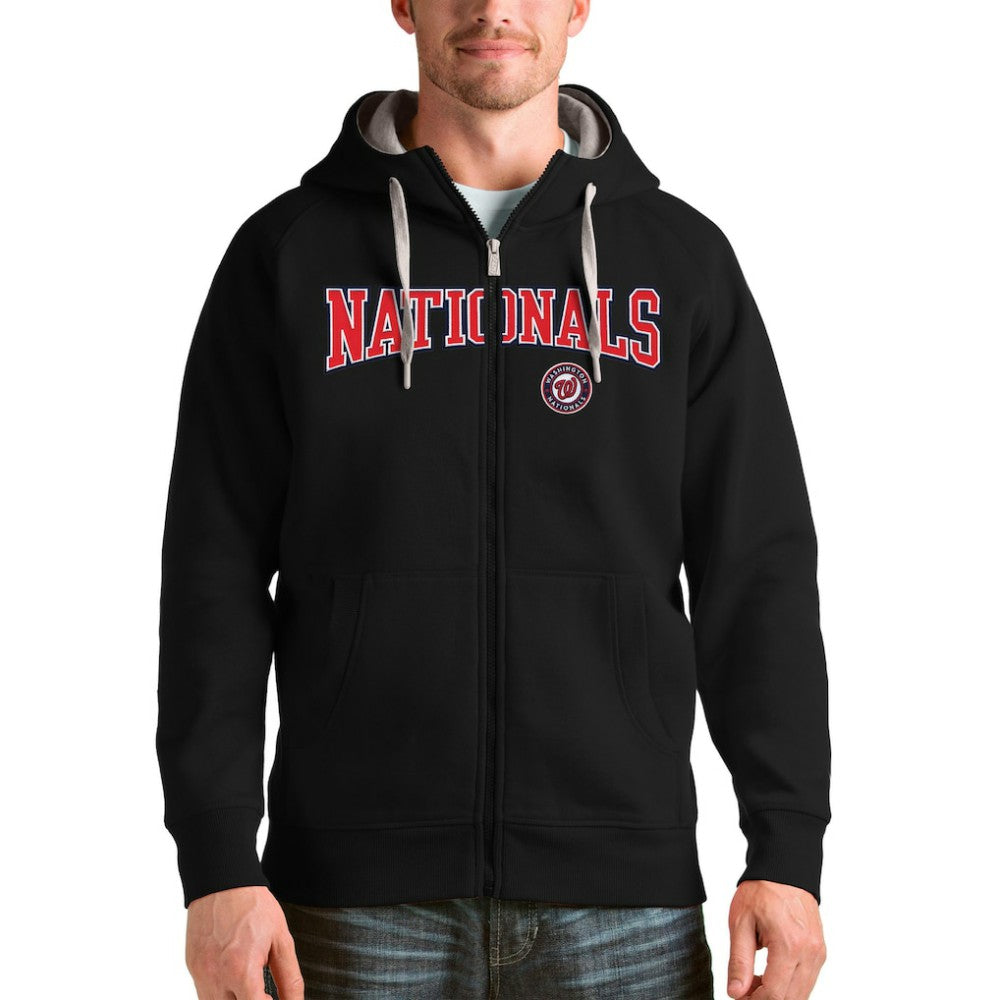 Washington Nationals Antigua Team Logo Victory Full-Zip Hoodie - Black