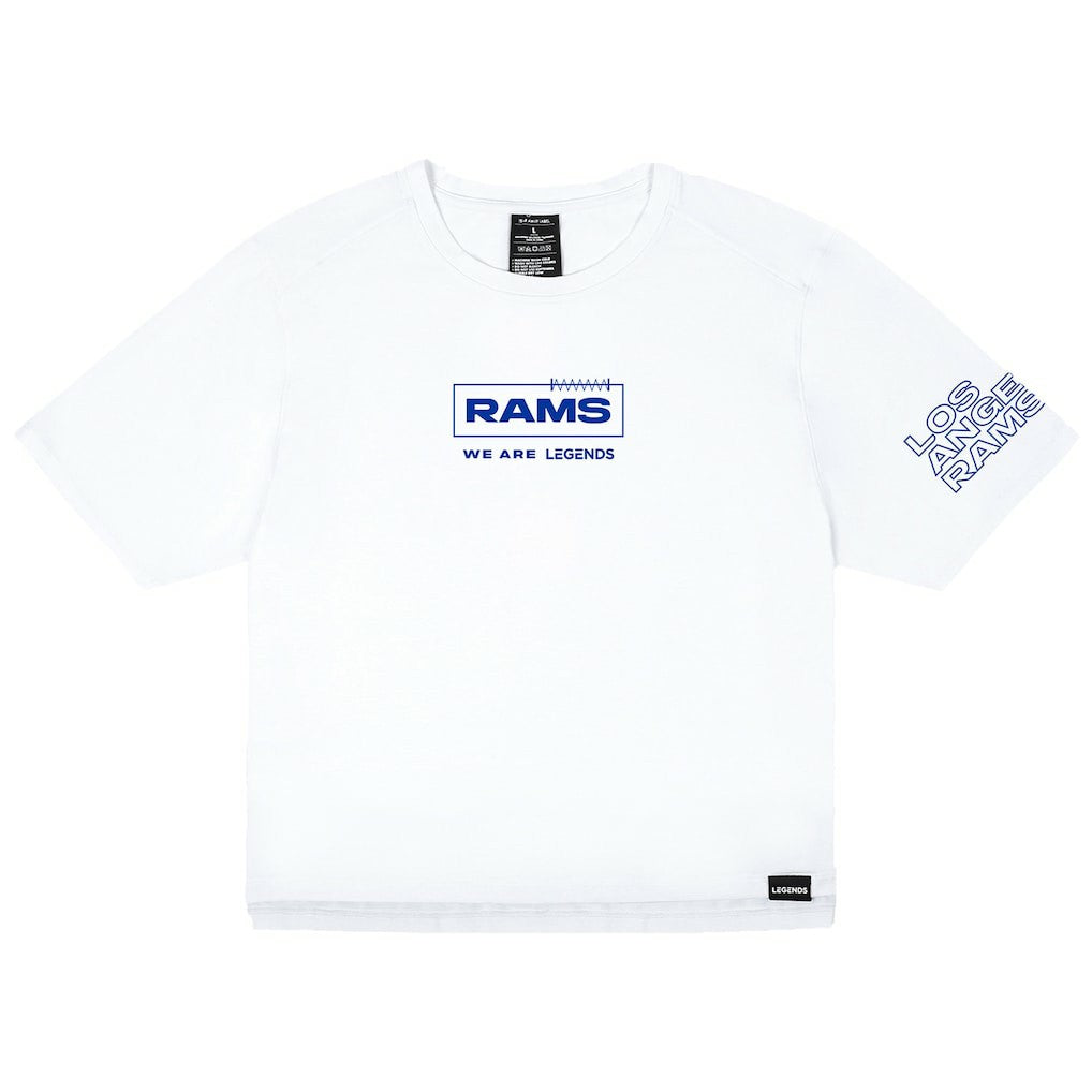 Los Angeles Rams LEGENDS Women's Aviation Crop T-Shirt - White on sale