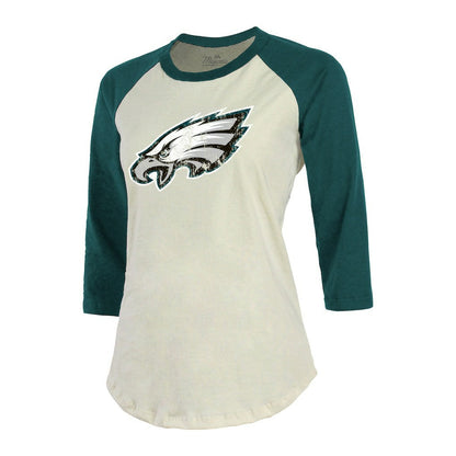 Jalen Hurts Philadelphia Eagles Majestic Threads Women's Player Raglan Name & Number Fitted 3/4-Sleeve T-Shirt - Cream/Green sale