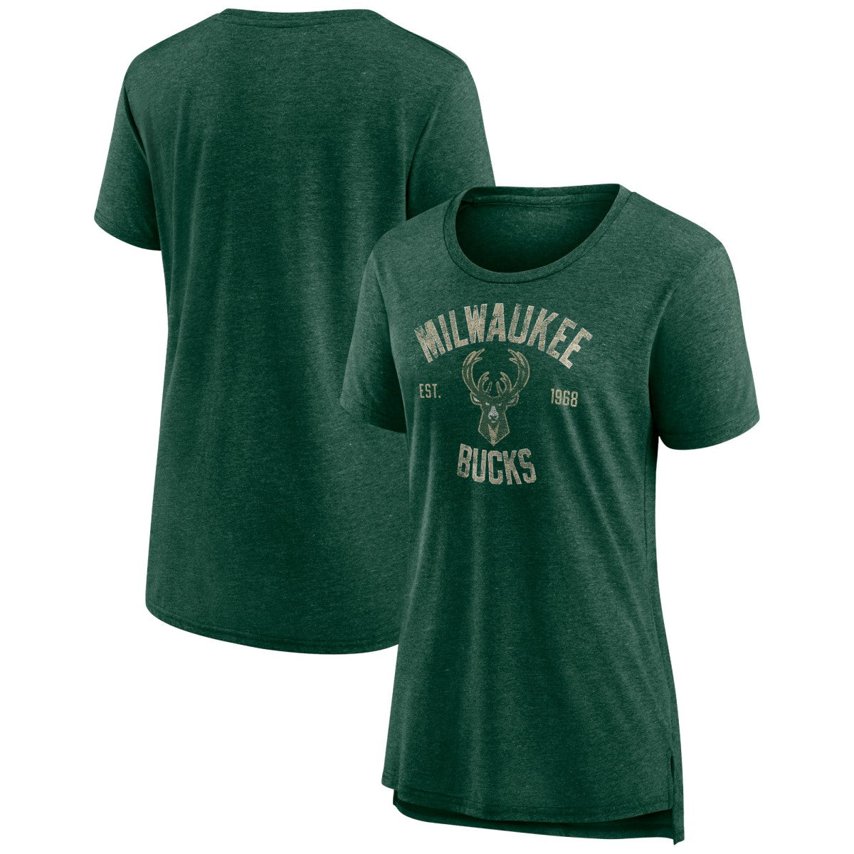 Milwaukee Bucks Women's Heritage Tri-Blend T-Shirt - Heather Hunter Green online