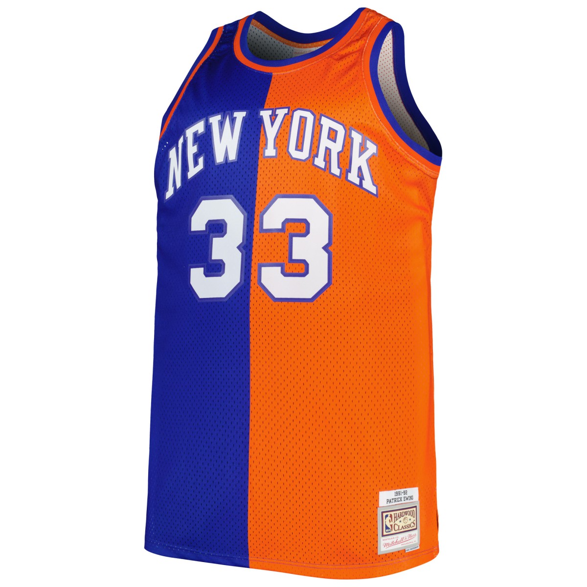 Patrick Ewing New York Knicks Big & Tall Hardwood Classics 1991/92 Split Swingman Jersey - Blue/Orange | Mitchell & Ness for sale