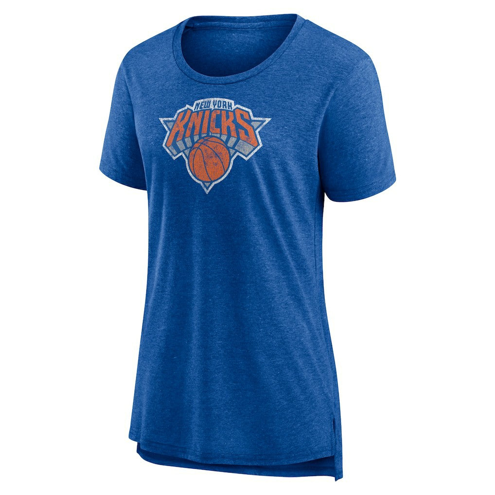 New York Knicks Women's Distressed Logo Tri-Blend T-Shirt - Heather Blue for sale
