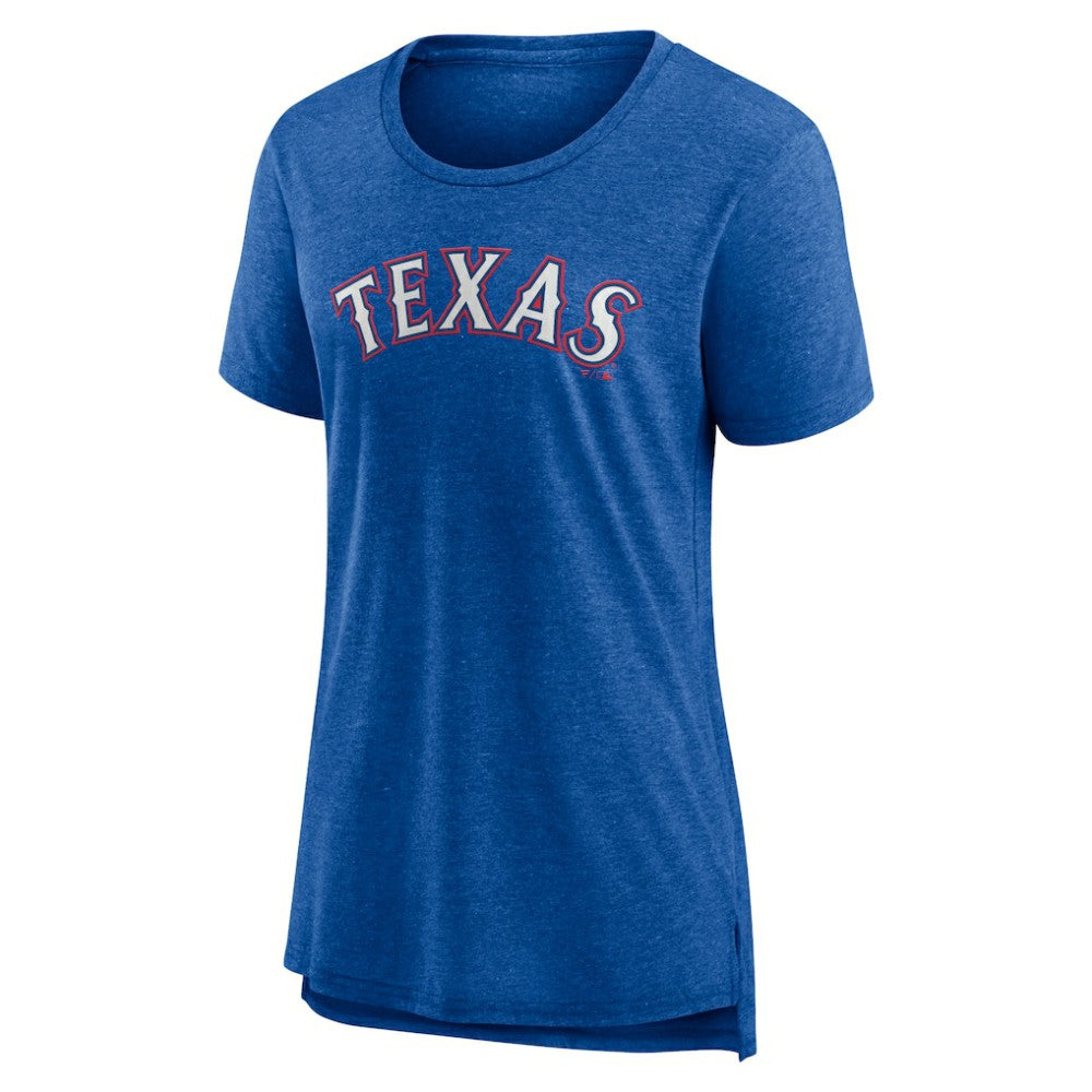 Texas Rangers Women's Official Wordmark Tri-Blend T-Shirt - Heather Royal