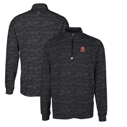 Tampa Bay Buccaneers Cutter & Buck Throwback Logo Big & Tall Traverse Camo Print Stretch Quarter-Zip Pullover Top - Black cheap