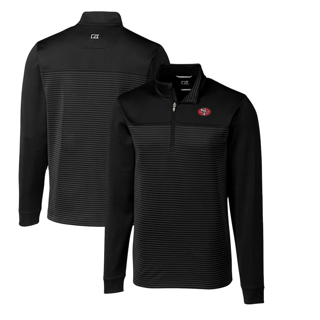 San Francisco 49ers Cutter & Buck Throwback Logo Traverse Stripe Stretch Quarter-Zip Big & Tall Pullover Top - Black cheap