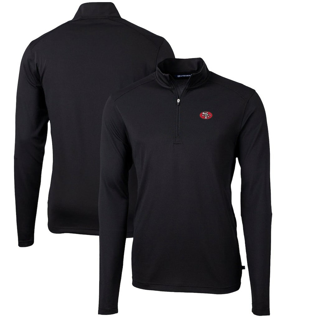 San Francisco 49ers Cutter & Buck Throwback Logo Virtue Eco Pique Recycled Quarter-Zip Pullover Top - Black for sale