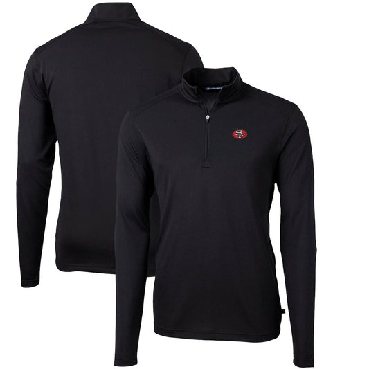 San Francisco 49ers Cutter & Buck Throwback Logo Virtue Eco Pique Recycled Quarter-Zip Pullover Top - Black for sale