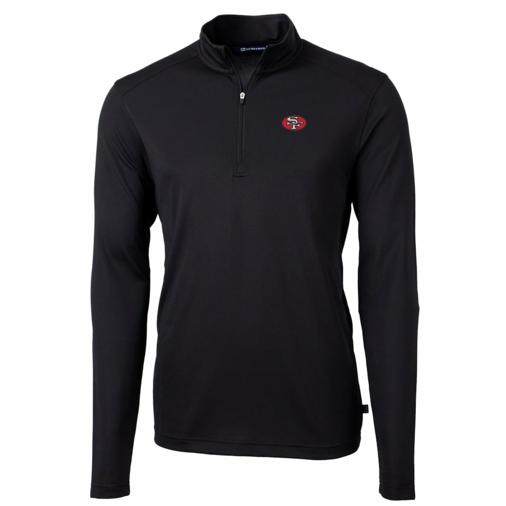 San Francisco 49ers Cutter & Buck Throwback Logo Virtue Eco Pique Recycled Quarter-Zip Pullover Top - Black for sale