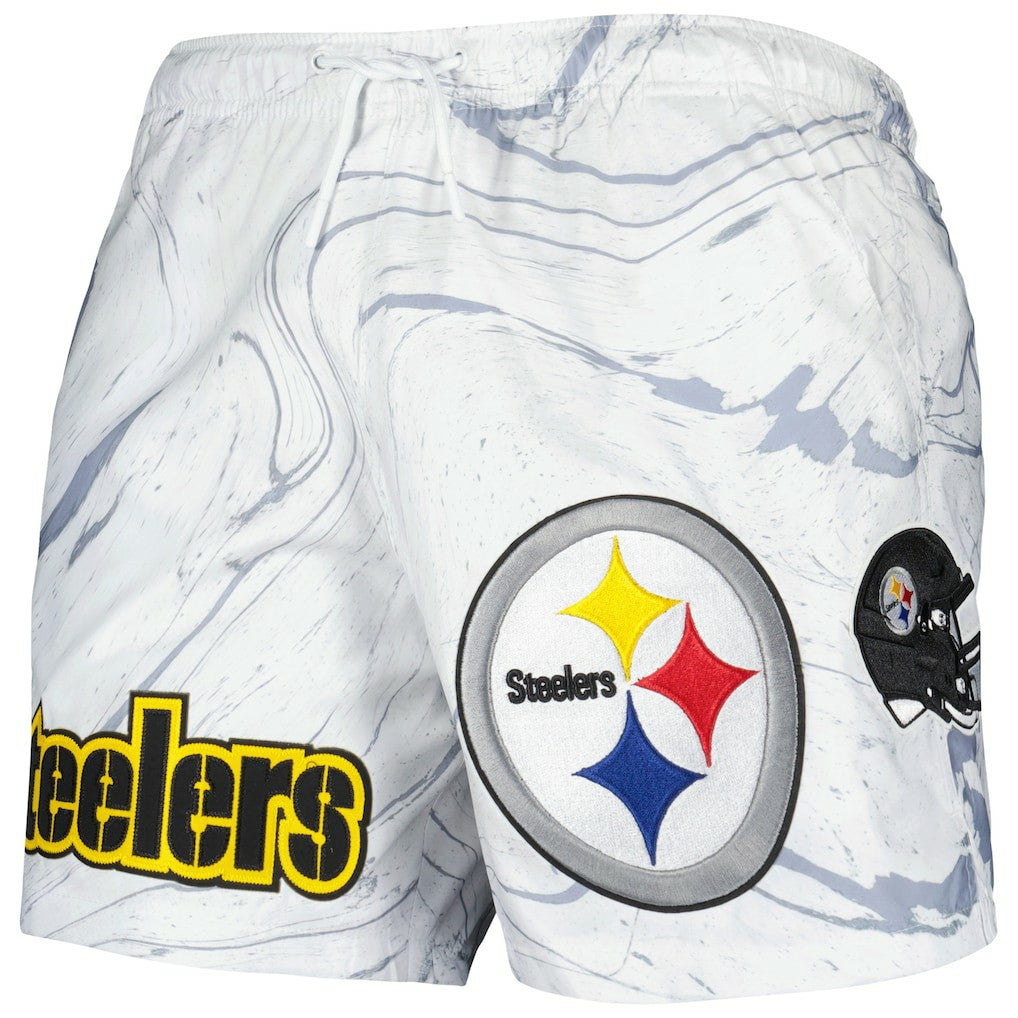 Pittsburgh Steelers Pro Standard Allover Marble Print Shorts - White for sale
