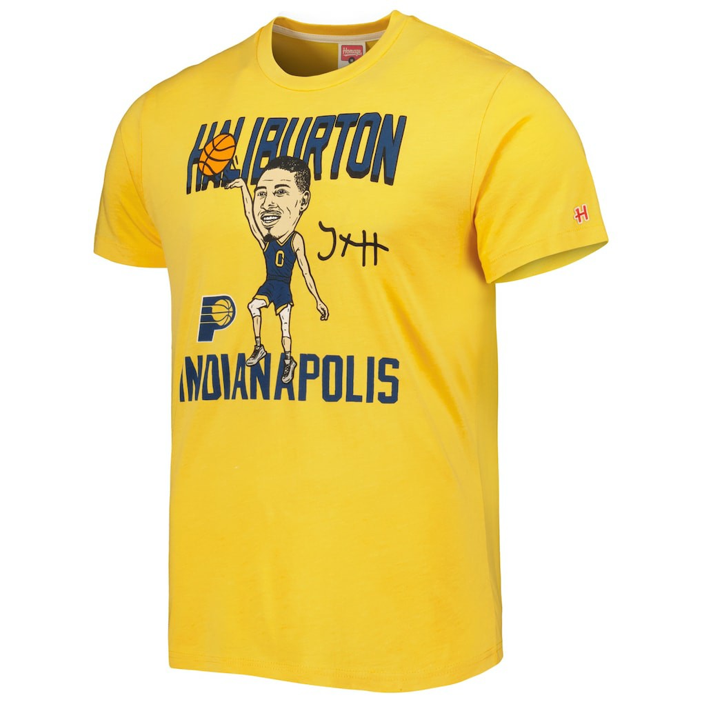 Tyrese Haliburton Indiana Pacers Homage Caricature Tri-Blend T-Shirt - Gold cheap