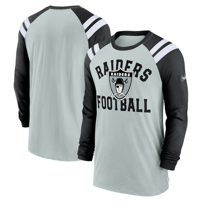 Las Vegas Raiders Classic Arc Raglan Tri-Blend Long Sleeve T-Shirt - Silver/Black | Nike on sale