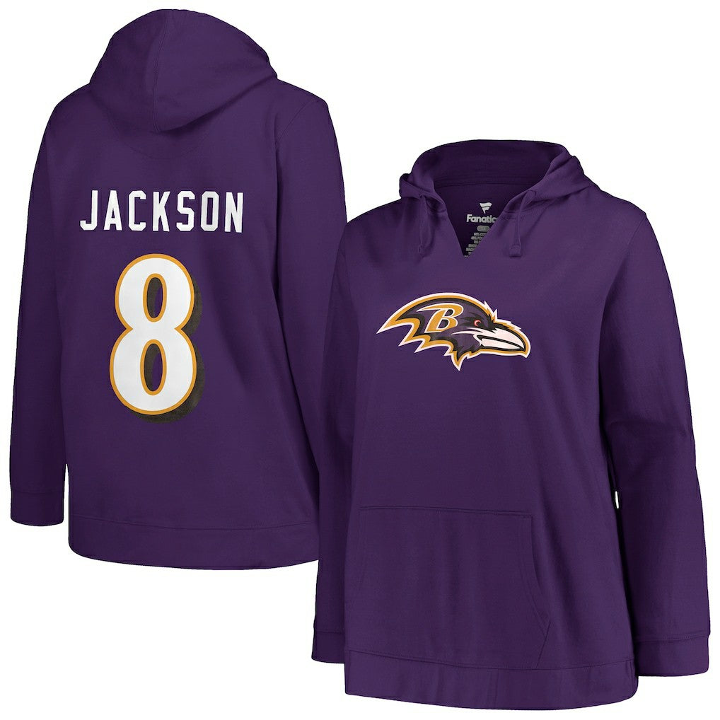 Lamar Jackson Baltimore Ravens Profile Women's Plus Size Player Name & Number Pullover Hoodie - Purple sale