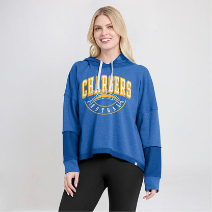 Los Angeles Chargers Women's Lightewight Modest Crop Lounge Helmet Arch Pullover Hoodie - Powder Blue cheap