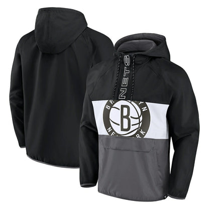 Brooklyn Nets Anorak Flagrant Foul Color-Block Raglan Hoodie Half-Zip Jacket - Black/Gray | Fanatics for sale