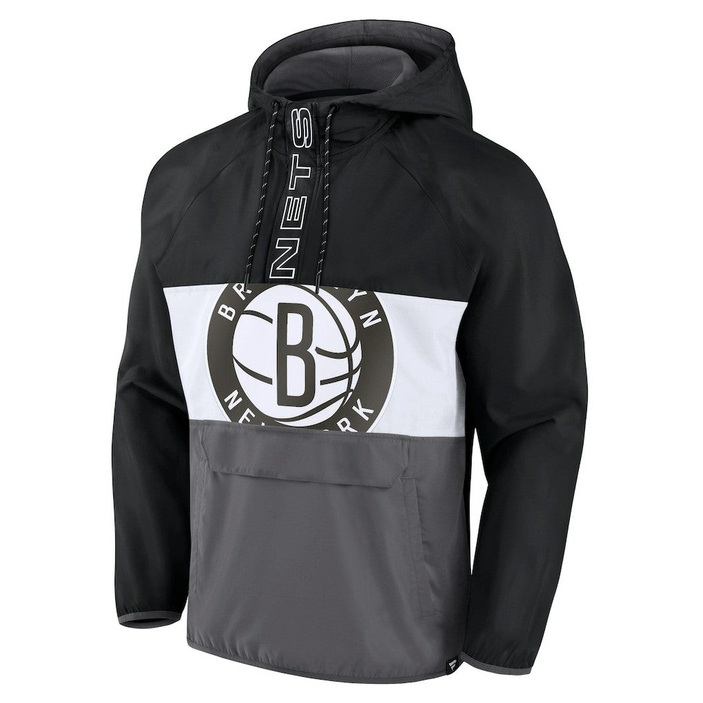 Brooklyn Nets Anorak Flagrant Foul Color-Block Raglan Hoodie Half-Zip Jacket - Black/Gray | Fanatics for sale
