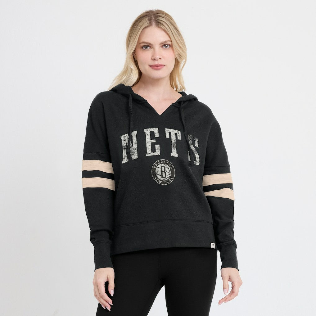 Brooklyn Nets Women's Bold Move Dolman V-Neck High Hip Hoodie - Black | Fanatics sale