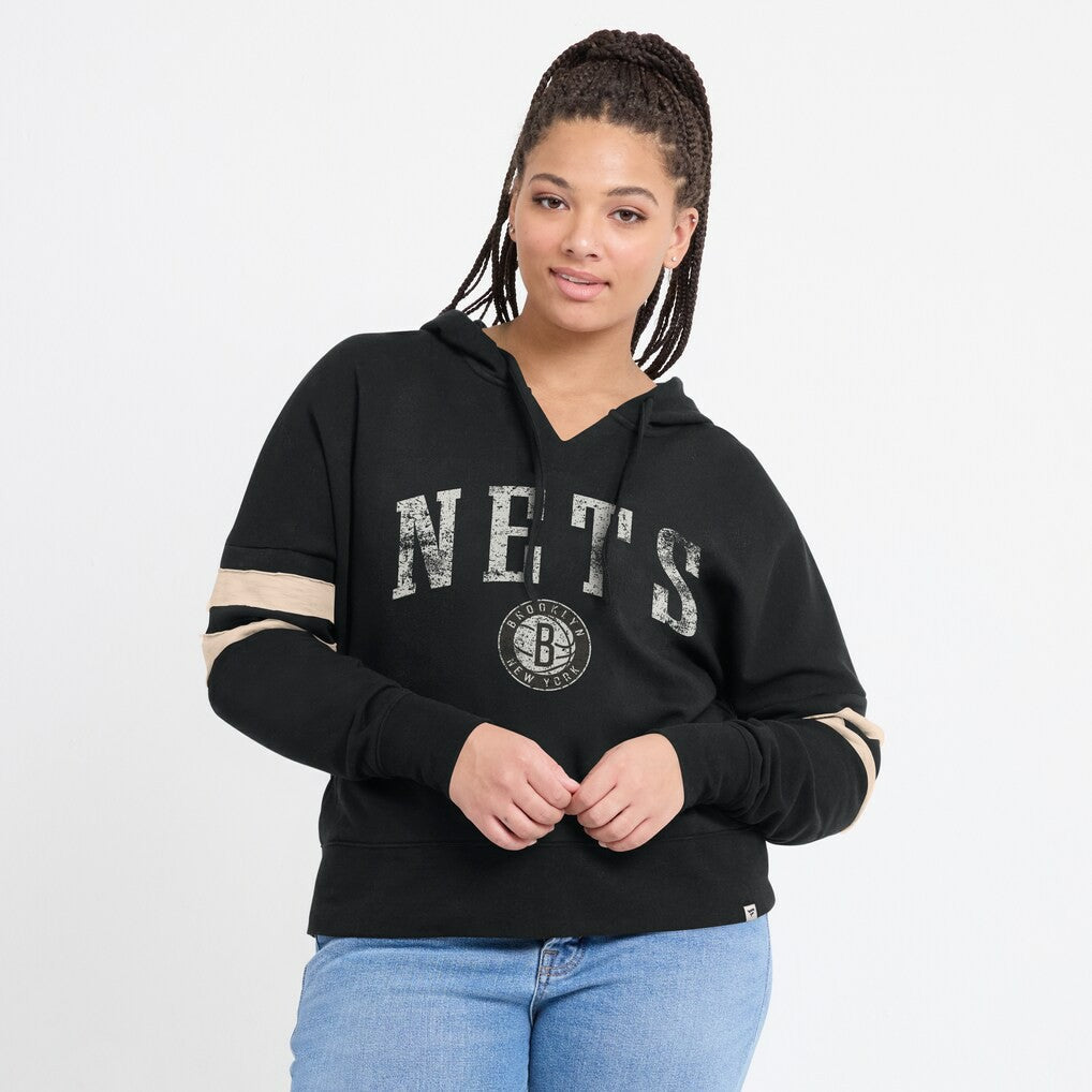 Brooklyn Nets Women's Bold Move Dolman V-Neck High Hip Hoodie - Black | Fanatics sale