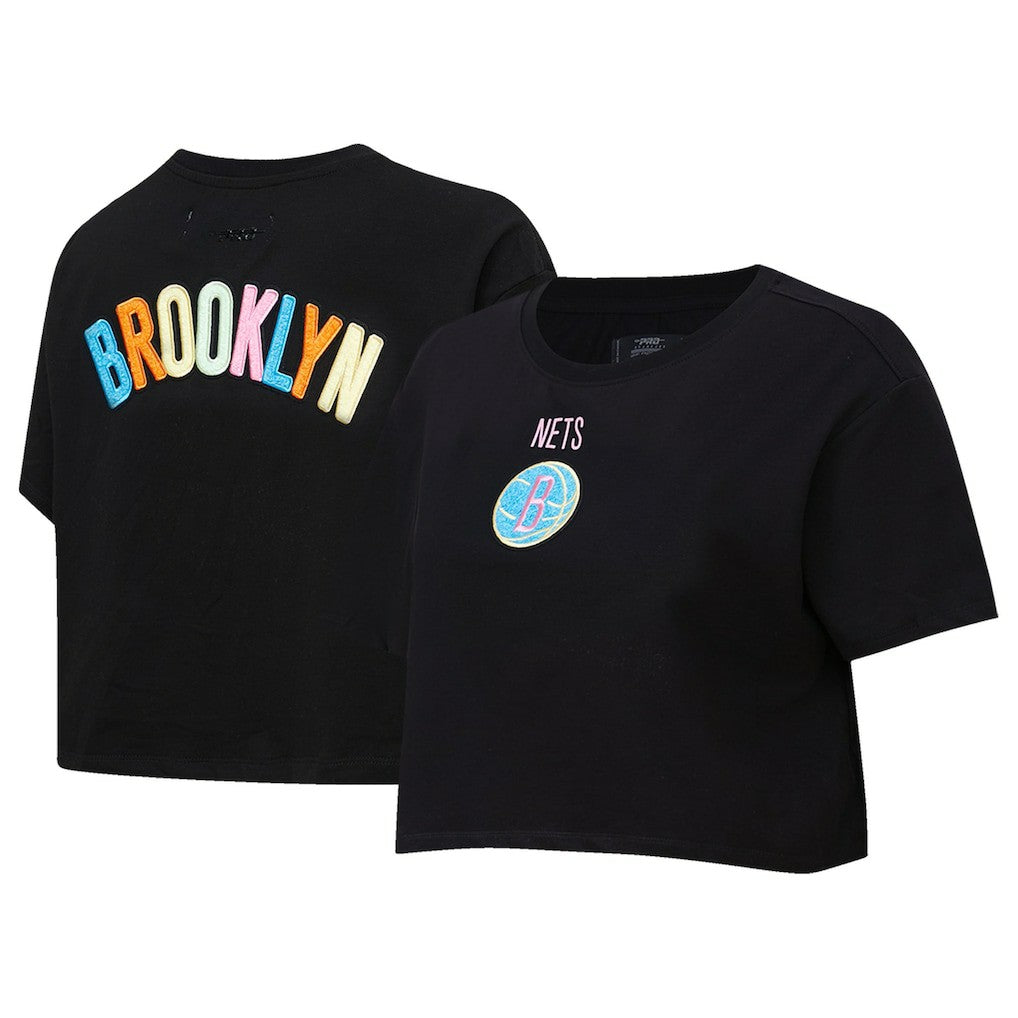 Brooklyn Nets Pro Standard Women's Washed Neon Cropped Boxy T-Shirt - Black on sale