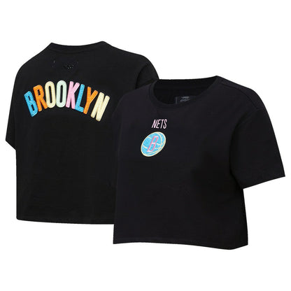 Brooklyn Nets Pro Standard Women's Washed Neon Cropped Boxy T-Shirt - Black on sale