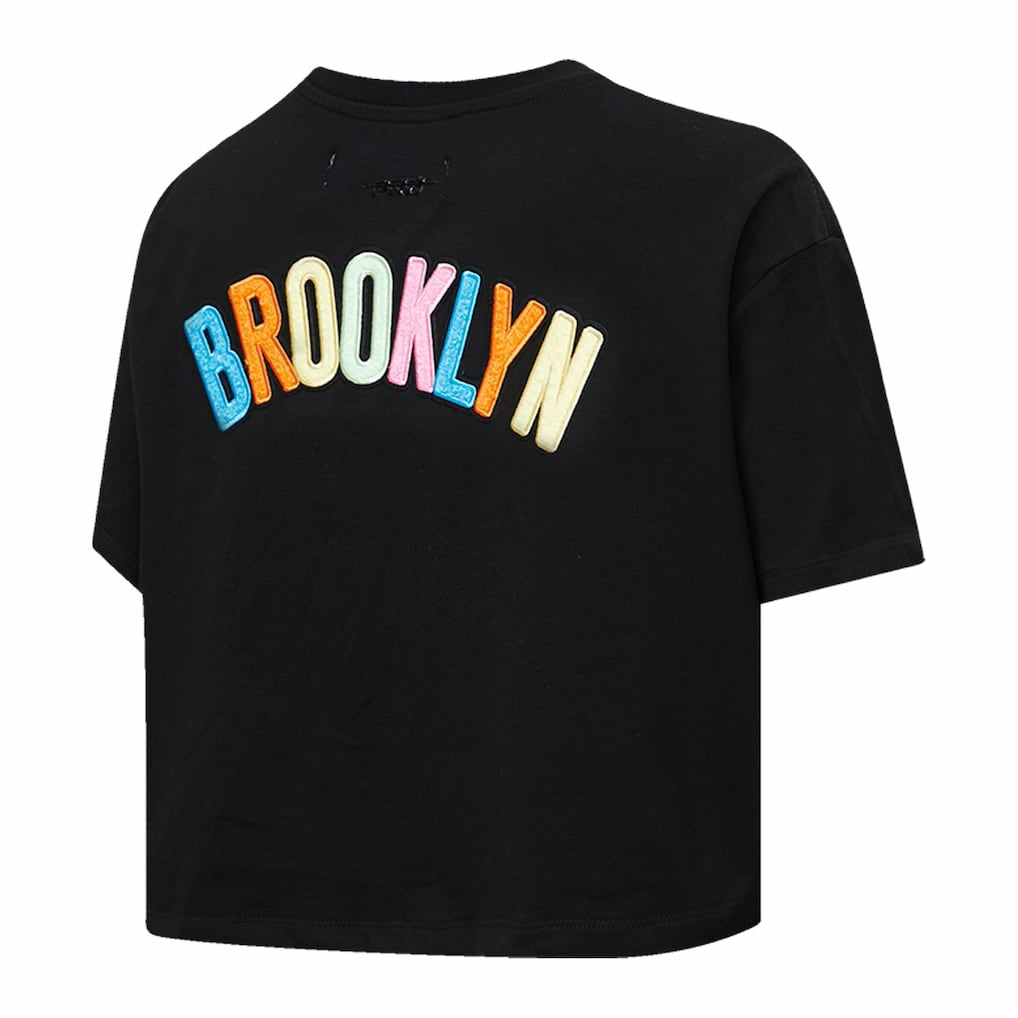 Brooklyn Nets Pro Standard Women's Washed Neon Cropped Boxy T-Shirt - Black on sale