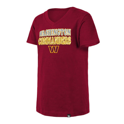 Washington Commanders New Era Girls Youth Reverse Sequin V-Neck T-Shirt - Burgundy on sale