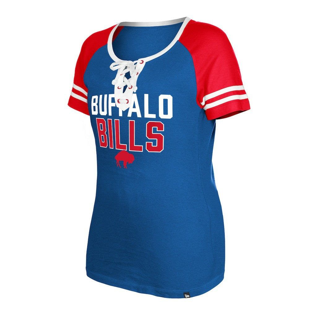 Buffalo Bills New Era Women's Throwback Raglan Lace-Up T-Shirt - Royal cheap