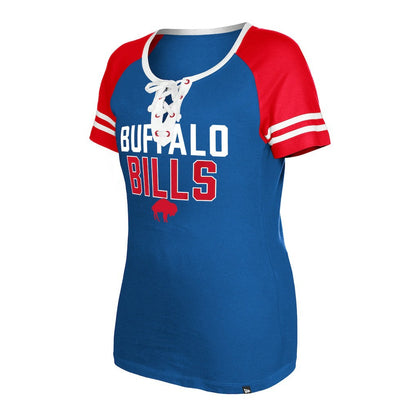Buffalo Bills New Era Women's Throwback Raglan Lace-Up T-Shirt - Royal cheap