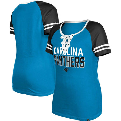 Carolina Panthers New Era Women's Raglan Lace-Up T-Shirt - Blue sale