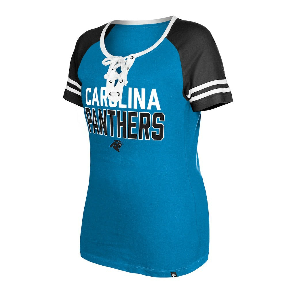 Carolina Panthers New Era Women's Raglan Lace-Up T-Shirt - Blue sale