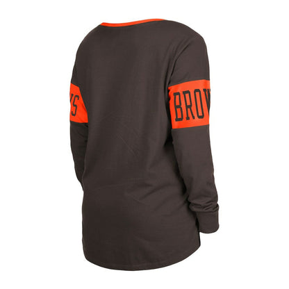 Cleveland Browns New Era Women's Lace-Up Notch Neck Long Sleeve T-Shirt - Brown on sale