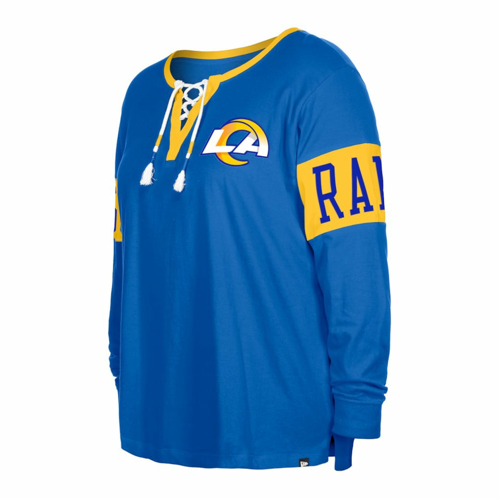 Los Angeles Rams New Era Women's Plus Size Lace-Up Notch Neck Long Sleeve T-Shirt - Royal discount